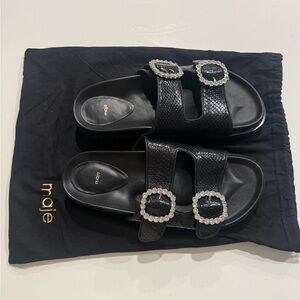Maje Black Sandals with Sparkling Buckles